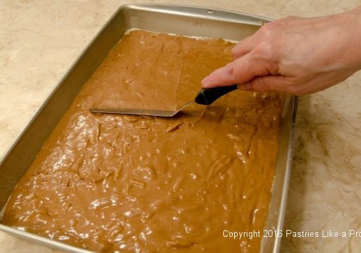 Spreading batter for the Honey Diamonds