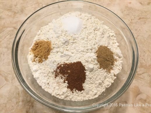 Dry ingredients for the Brandied Chocolate Cherry Almond Garmisch