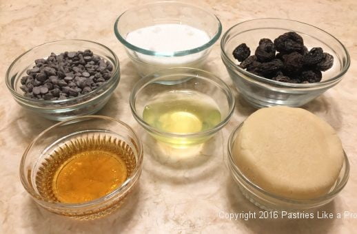 Ingredients for the filling of the Brandied Chocolate Cherry Almond Garmisch