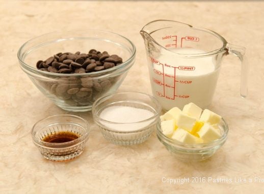 Filling ingredients for the No Bake Chocolate Raspberry Truffle Tarts