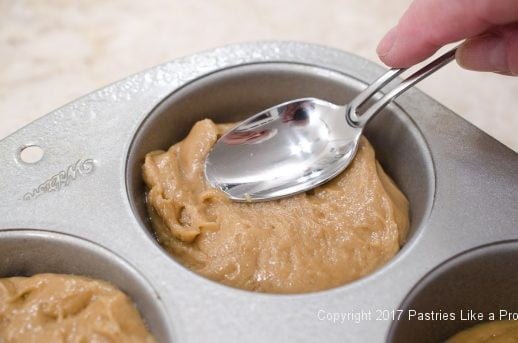 Attaching batter for the Easy PBJ Muffins - an Anytime Treat