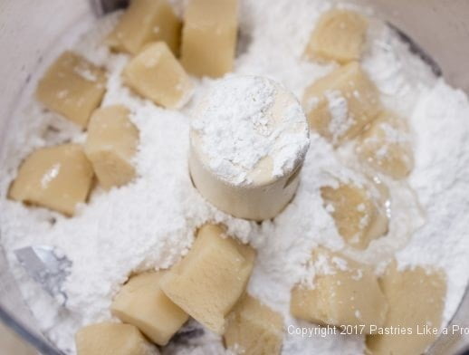 Almond paste and sugar for the marzipan for the Chocolate Raspberry Marzipan Gateau