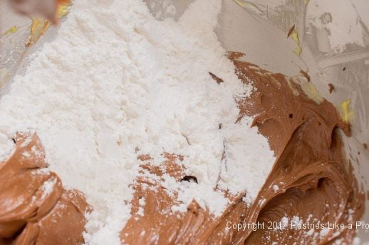 Flour added for the Chocolate Raspberry Marzipan Gateau