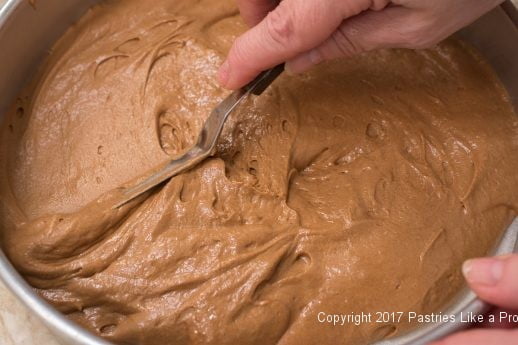 Smoothing batter for the Chocolate Raspberry Marzipan Gateau
