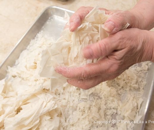 Crushing phyllo for the Greek Orange Yogurt Cake