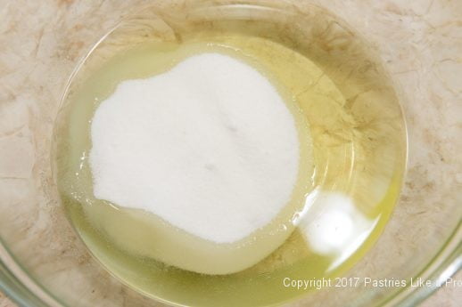 Sugar and oil for the Greek Orange Yogurt Cake