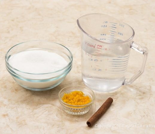 Syrup ingredients for the Greek Orange Yogurt Cake