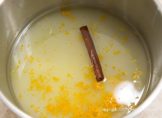 Syrup ingredients in a pan for the Greek Orange Yogurt Cake