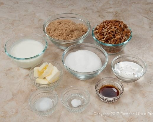 Ingredients for Praline Squares or Pecan Candy