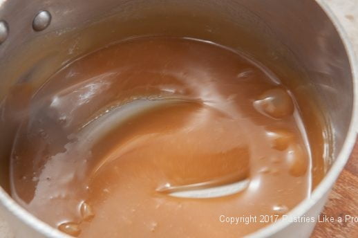 Mixture stirred for Praline Squares or Pecan Candy