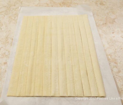 Dough cut into strips for Chocolate Marshmallow Cream Horns