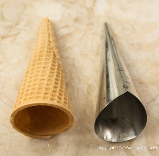 Sugar cone and metal form for Chocolate Marshmallow Cream Horns