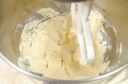 Butter and vanilla mixed for Peppermint Ravioli Cookies