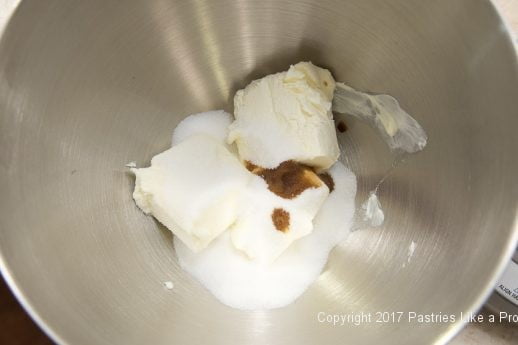 Cream cheese, sugar, vanilla for the Pumpkin Cheesecake Tart