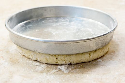 Flattening dough for scones for Scones with Cranberry and Strawberry Jam