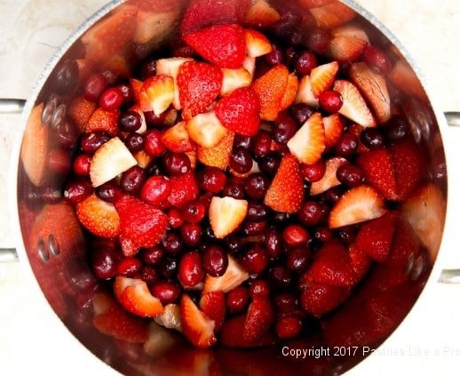 Cranberries and Strawberries in pot for the Scones with Cranberry Strawberry Jam