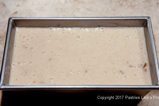 Batter in pan for Two Step Banana Bread