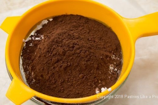 Sifting powdered sugar and cocoa for the Chocolate Spiced Coffee Cake