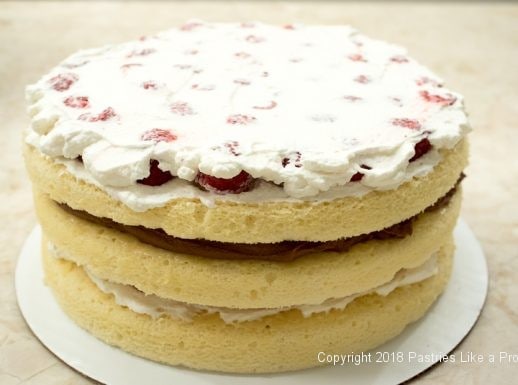 Third layer finished for Raspberries and Cream Cake