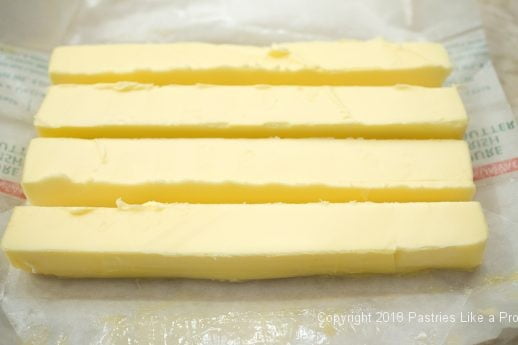 Butter cut into 4 pieces for Pithiviers made with Effortless Puff Pastry