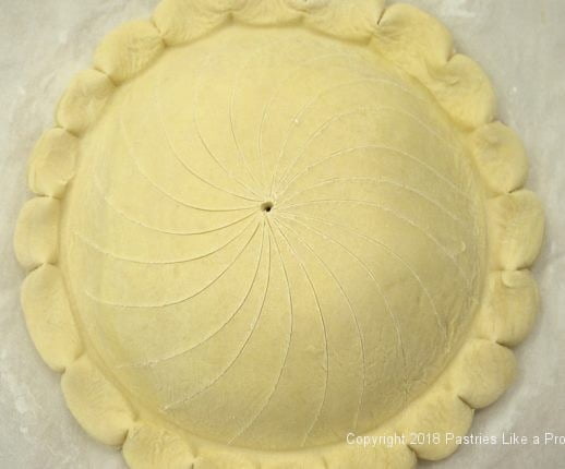 Marked puff pastry for Pithiviers made with Blitz Puff Pastry 