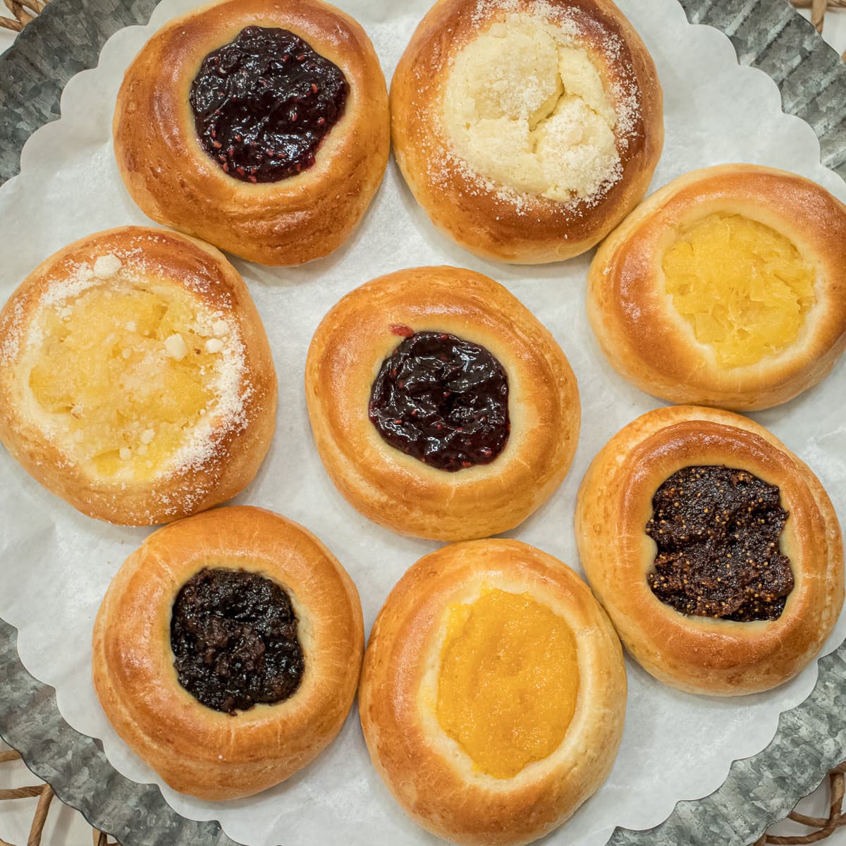 Sweet Kolache with pineapple, cream cheese, fig, raspberry fillings