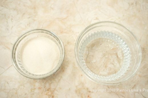 Water and gelatin for Rhubarb Cream Tart