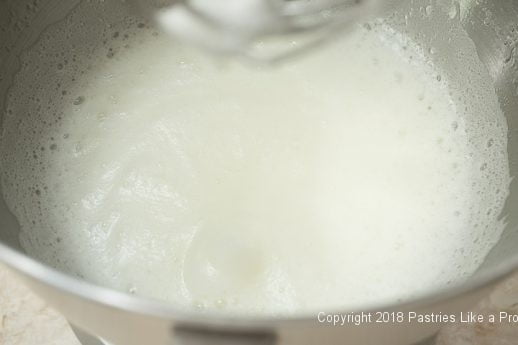 Egg whites before sugar is added for viennese Chocolate Punchtorte