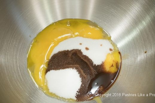 Egg Yolks in mixer for viennese Chocolate Punchtorte