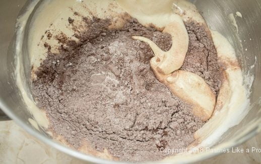 Flour mixture added to Viennese Chocolae Punchtorte