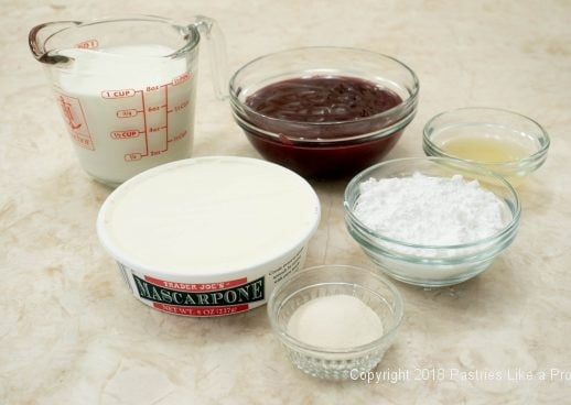 Mousse ingredients for Hazelnut Meringues with Raspberry Mascarpone Mousse