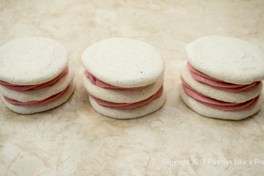 Stacked meringue for Hazelnut Meringue with Raspberry Mascarpone Mousse