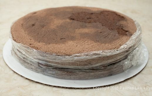 Cake wrapped in film for Viennese Chocolate Punchtorte