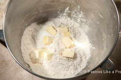 Butter added to flour for Plum Dumplings