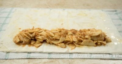 Apple filling on phyllo for Traditional Apple Strudel