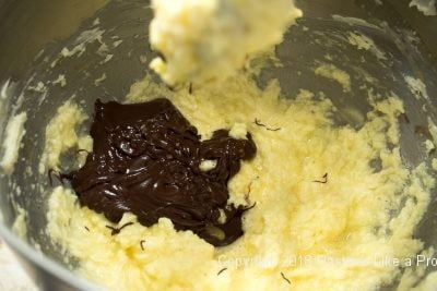 Chocolate added to eggs for Black Forest Torte