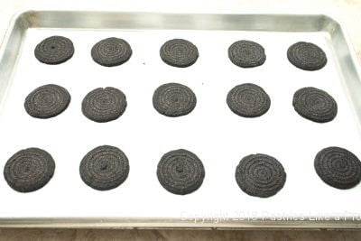 Tray of unbaked cookies for Almost Oreos with Black Onyx Cocoa
