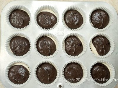 Chocolate batter on top for Malted Milk Frosted Cupcakes, Cupcake Frosting, Cupcake Frosting Recipe, How to frost Cupcakes