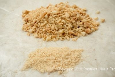 Macadamia nuts chopped and powdered nuts for Salted Macadamia Rum Toffee, Rum Toffee Recipe