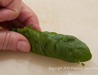 Basil rolled into a tight cylinder