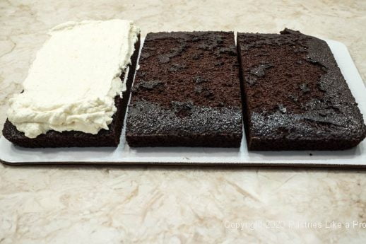 Chocolate cake cut into three pieces