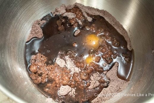 Wet ingredients in mixing bowl