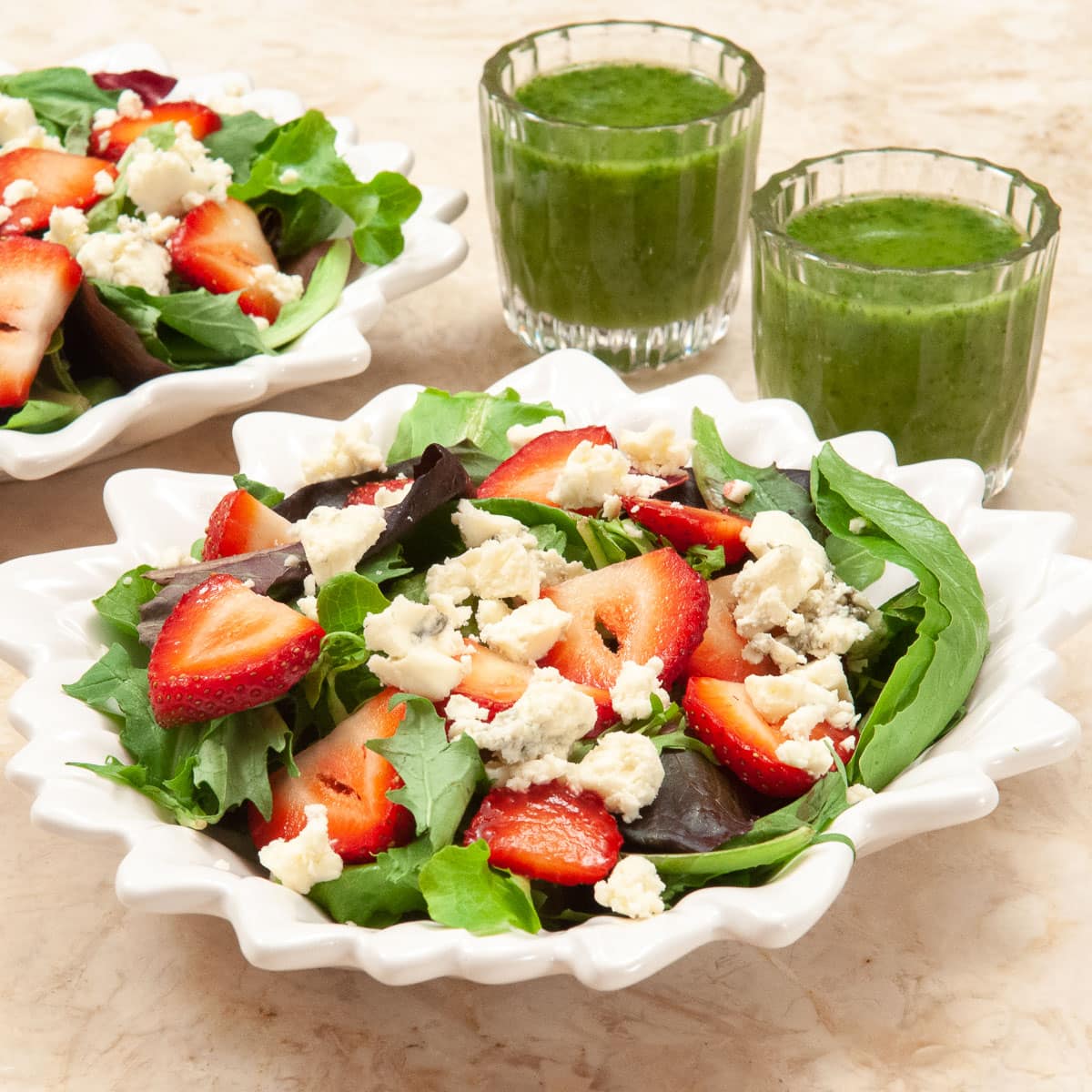 Strawberry salad with basil vinaigrette.