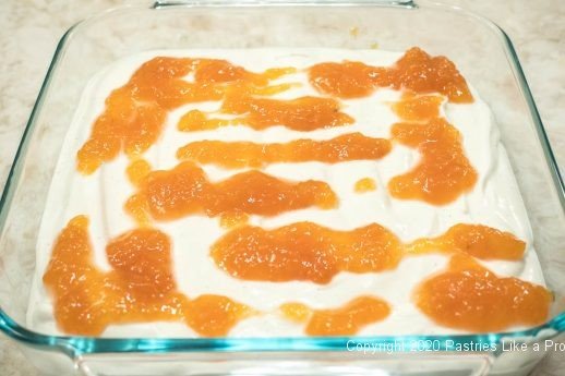 Top layer of peaches for Peach Swirl No Churn Ice Cream