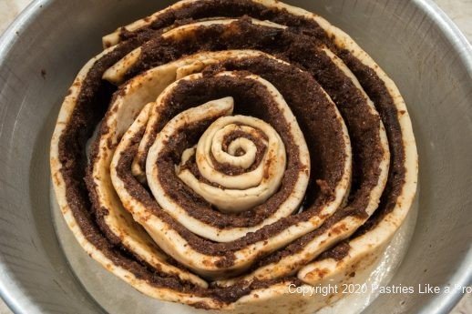 Pan filled with strips of dough