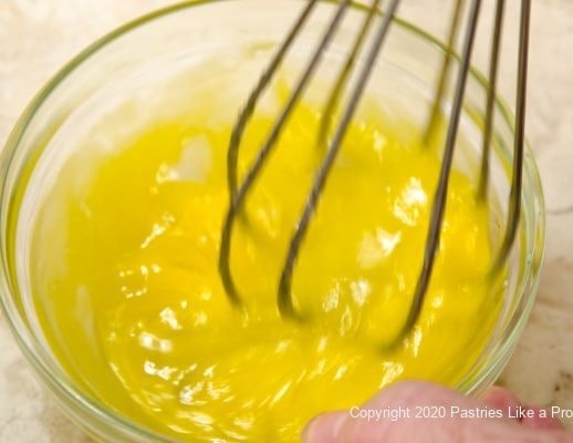 Eggs and sauce whisked
