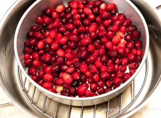 Cranberries in braising pan