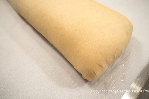 End of dough for European Nut Roll tucked under