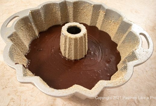 Batter for the Chocolate Guinness Cake in pan