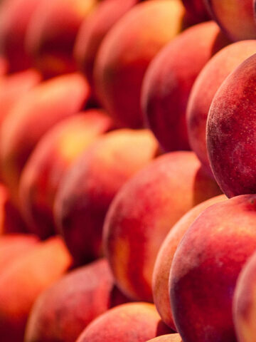 Photo of Peaches in rows at a market
